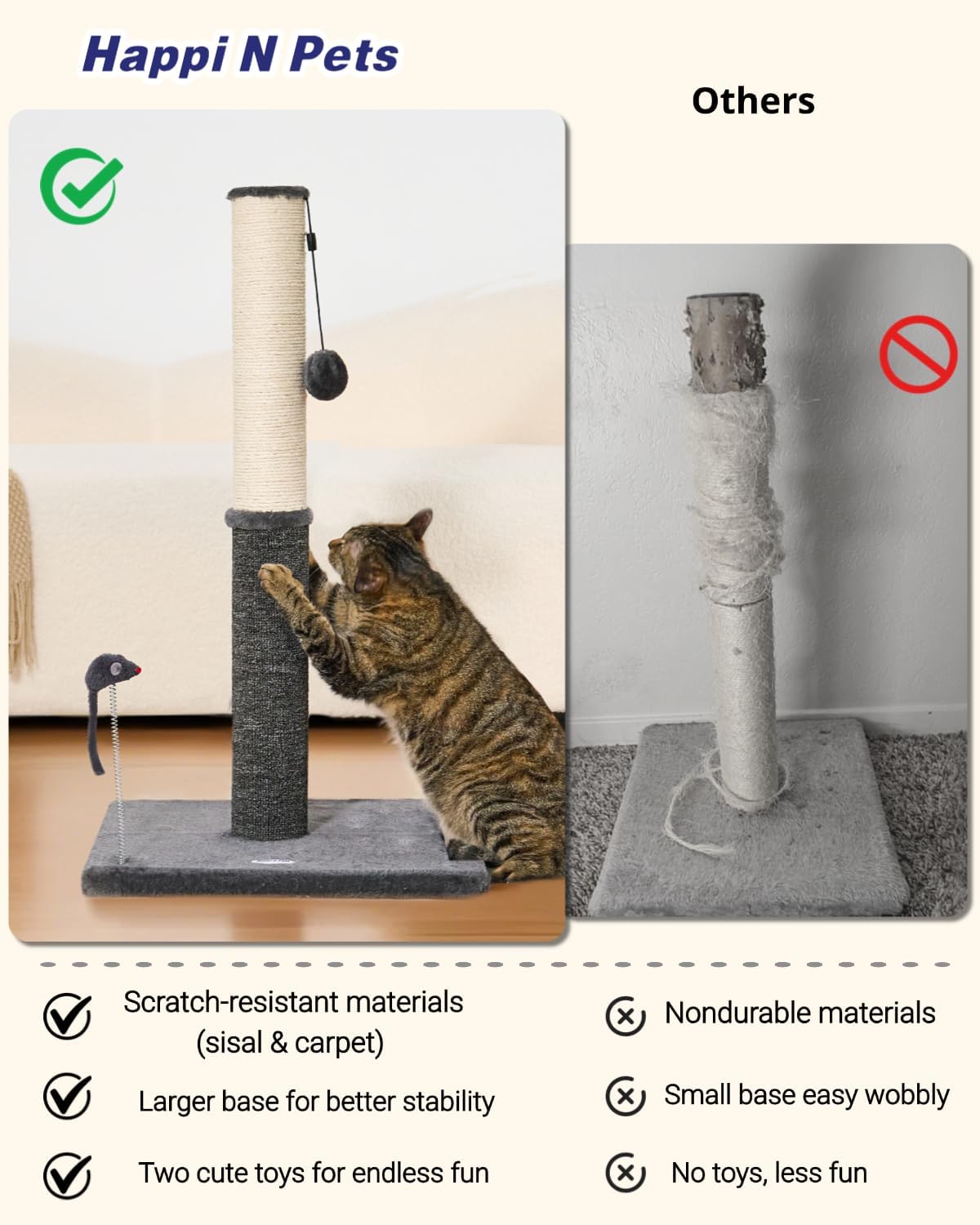 Cat Scratching Post, Cat Scratchers for Indoor Cats with Toys – Essentials for Cats - 29.5" / Smokey Gray - image 4