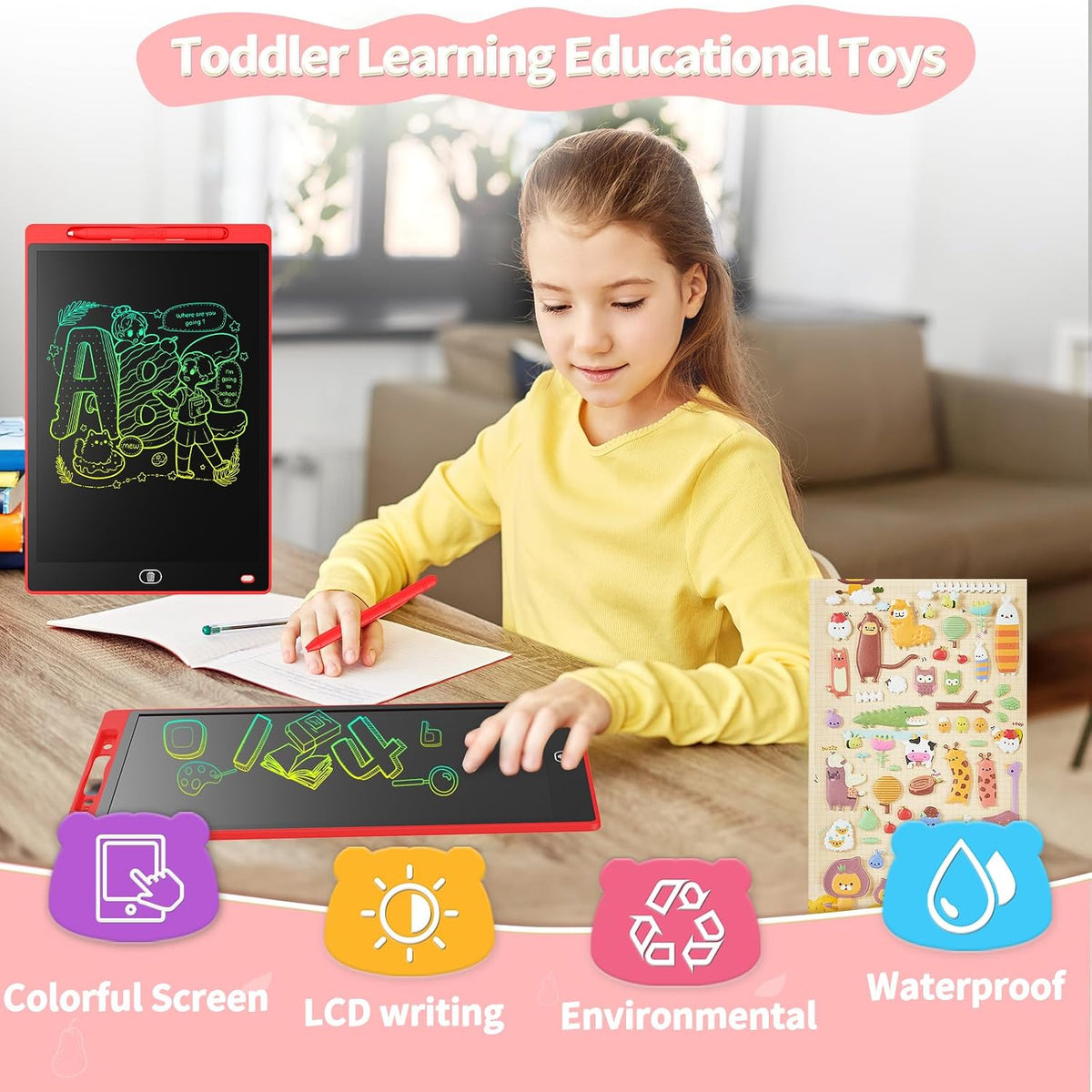 [2 Pack] Genialba LCD Writing Tablet 10-Inch Colorful Doodle Board - Red / 12 Inch / 1 - image 3