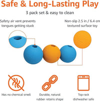 Amazon Basics Dog Toys, Interactive Fetch Rubber Balls, (Pack of 3), 2.5 inch, Blue, Orange