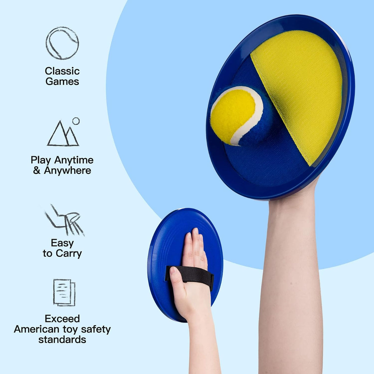 EVERICH TOY Toss and Catch Ball Game Set - Dark Blue Yellow / 2 Paddles 2 Balls - image 2