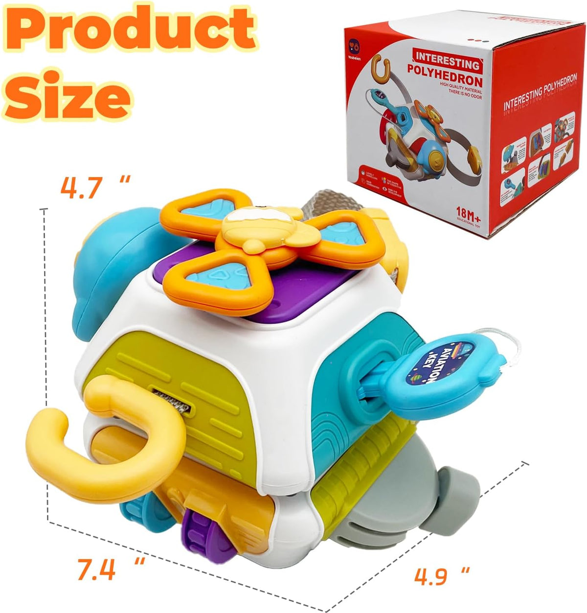 WYCYJU 10-sided busy cube for toddlers with spinner, steering wheel, gears and shift lever - view 7