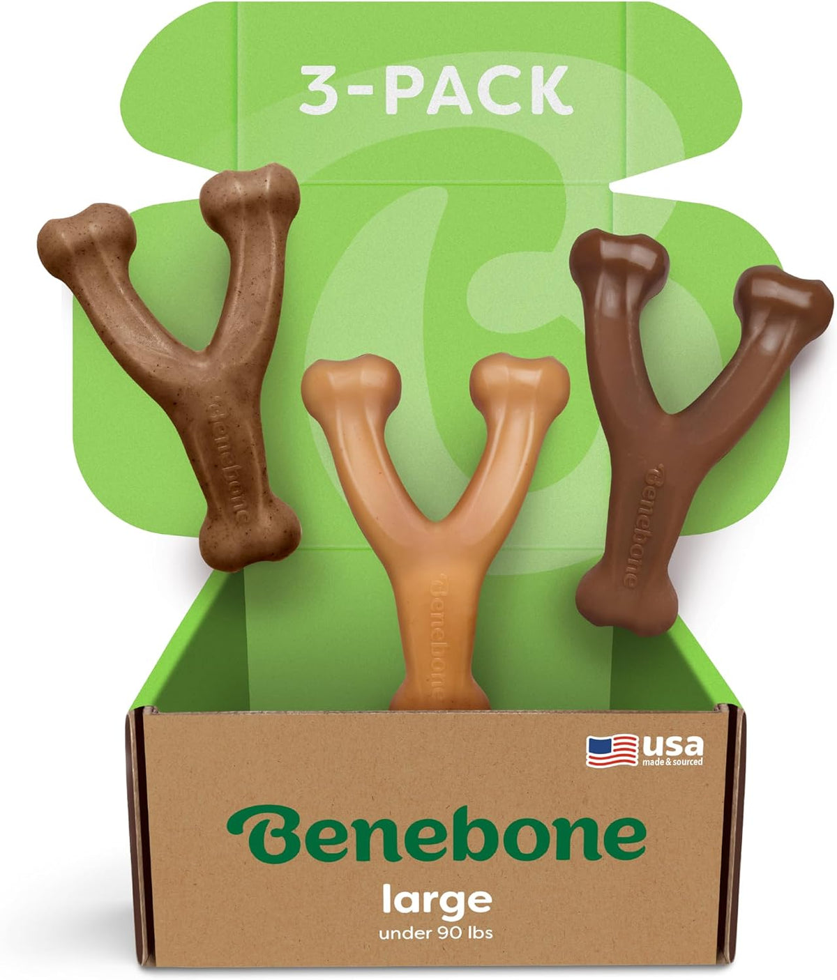 Benebone Wishbone Dog Chew Toy for Aggressive Chewers - Variety Pack: Bacon, Chicken, Peanut / 3 Pack - Large