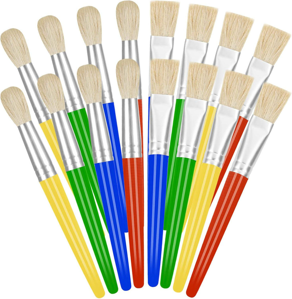 YGAOHF 16 pack of kids paint brushes with bright plastic handles, eight round and eight flat - view 2