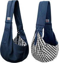 Pet Dog Sling Carrier for 3-10 lbs pet,Dog Purse Pouch,Dog Satchel,Reversible unadjustable Strap Travel Hand-Free Safe Bag Small Puppy Backpack (Dark Blue)