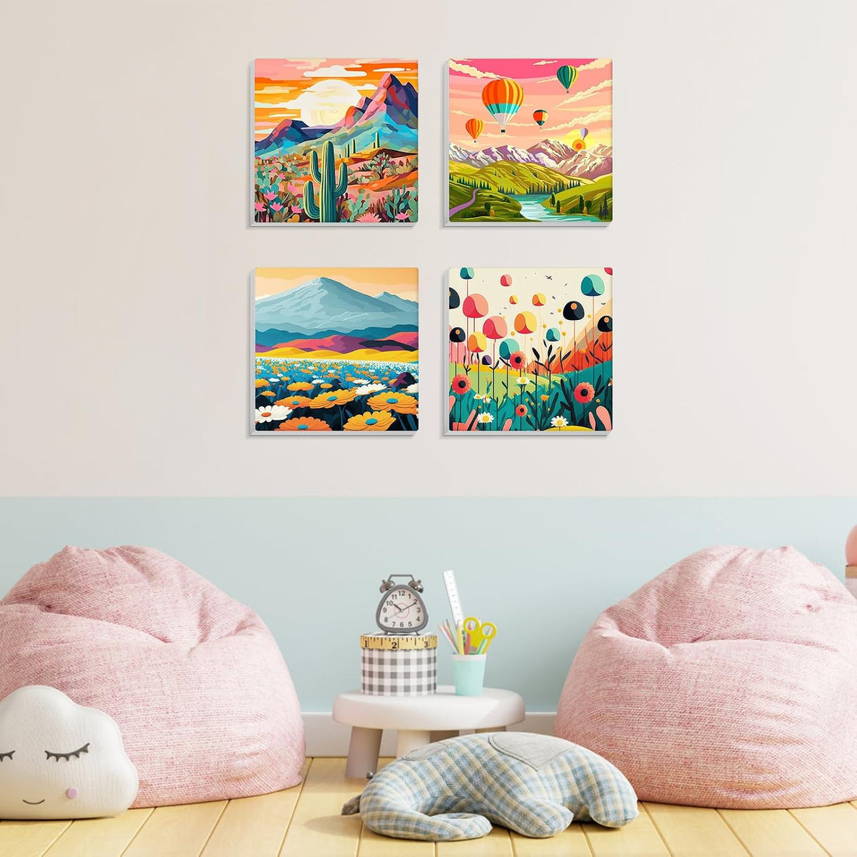 MISCER paint by numbers 4-pack with framed 8x8 inch landscape canvases, acrylic paints and brushes - view 32