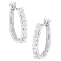 10K Yellow Gold Round and Baguette Cut Diamond Oblong Hinged Leverback Hoop Earrings (Â¼ Cttw, I-J Color, I2-I3 Clarity)