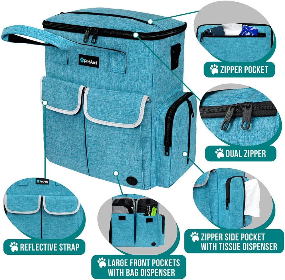 PetAmi Dog Travel Bag Organizer, Pet Supplies Diaper Tote - 12.0"L x 5.0"W x 15.0"H / Sea Blue - image 3