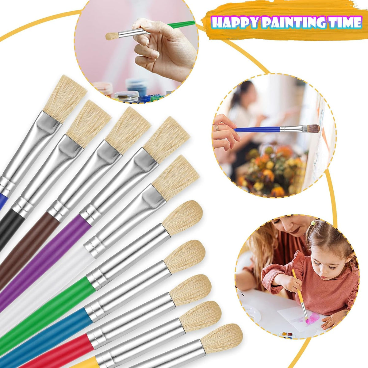 YGAOHF 22 piece toddler paint brushes with round and flat tips and bright handles - view 11