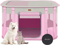 Foldable Pet Playpen, Cat & Puppy Playpen - Pink / 1 / X-Large(45''×34''×26'')