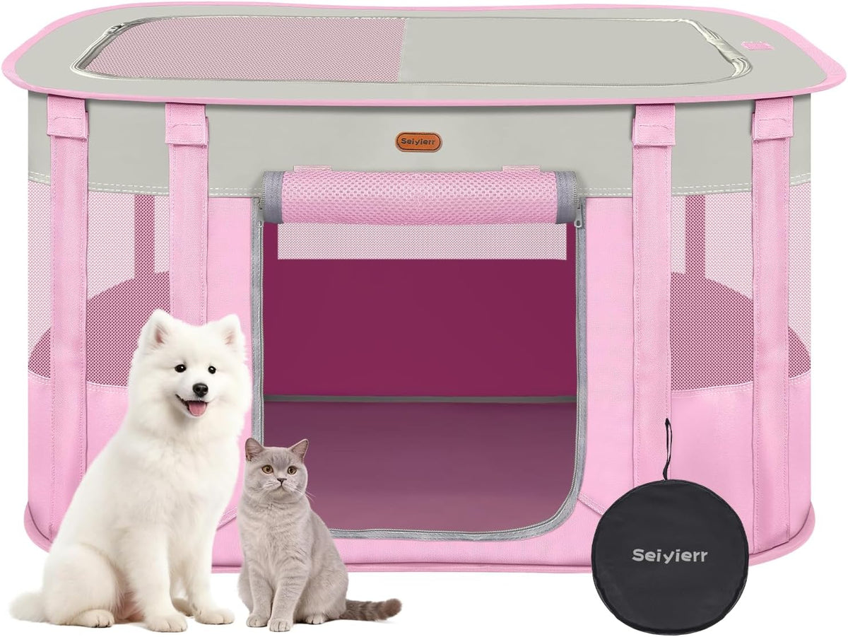 Foldable Pet Playpen, Cat & Puppy Playpen - Pink / 1 / X-Large(45''×34''×26'')