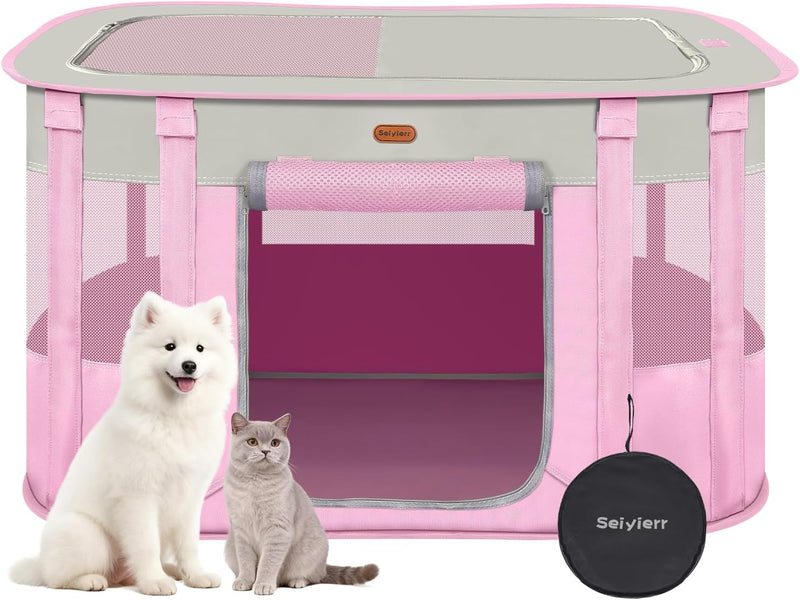 Foldable Pet Playpen, Cat & Puppy Playpen - Pink / 1 / X-Large(45''×34''×26'')