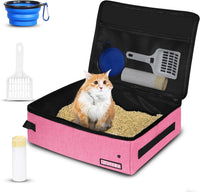 Petskd Portable Cat Travel Litter Box with Lid - Large / Pink