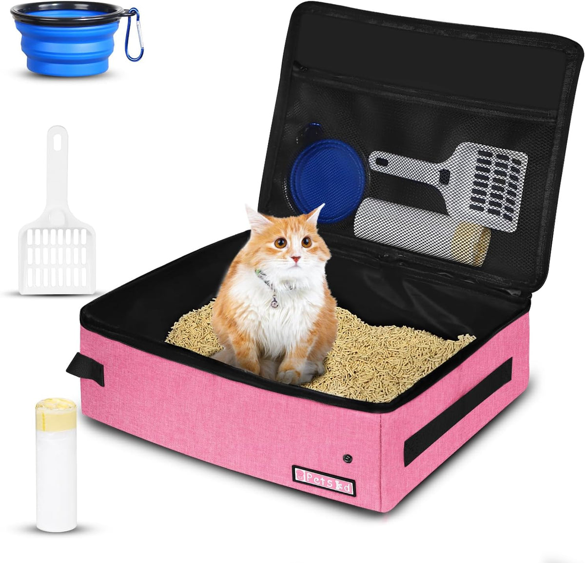Petskd Portable Cat Travel Litter Box with Lid - Large / Pink