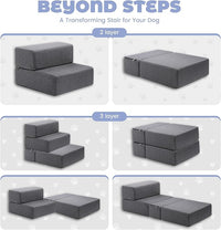 Foldable 18 Inch Wide 3 Step Wide Dog Stairs for Large Dogs, 18 Inch Height Foam Dog Steps for Bed & Couch, Linen Covered Pet Stairs for Dogs to Get on Bed, Outdoor Foam Pet Steps for for Cars & SUV