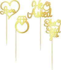 Gyufise He Asked She Said Yes Cupcake Toppers Gold Glitter Diamond - Light Gold - image 3