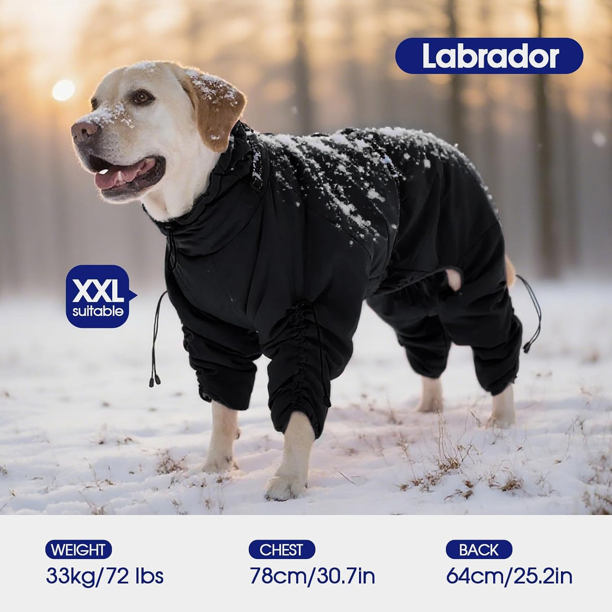 FUAMEY black fleece full body dog coat with built-in harness and zipper - view 3