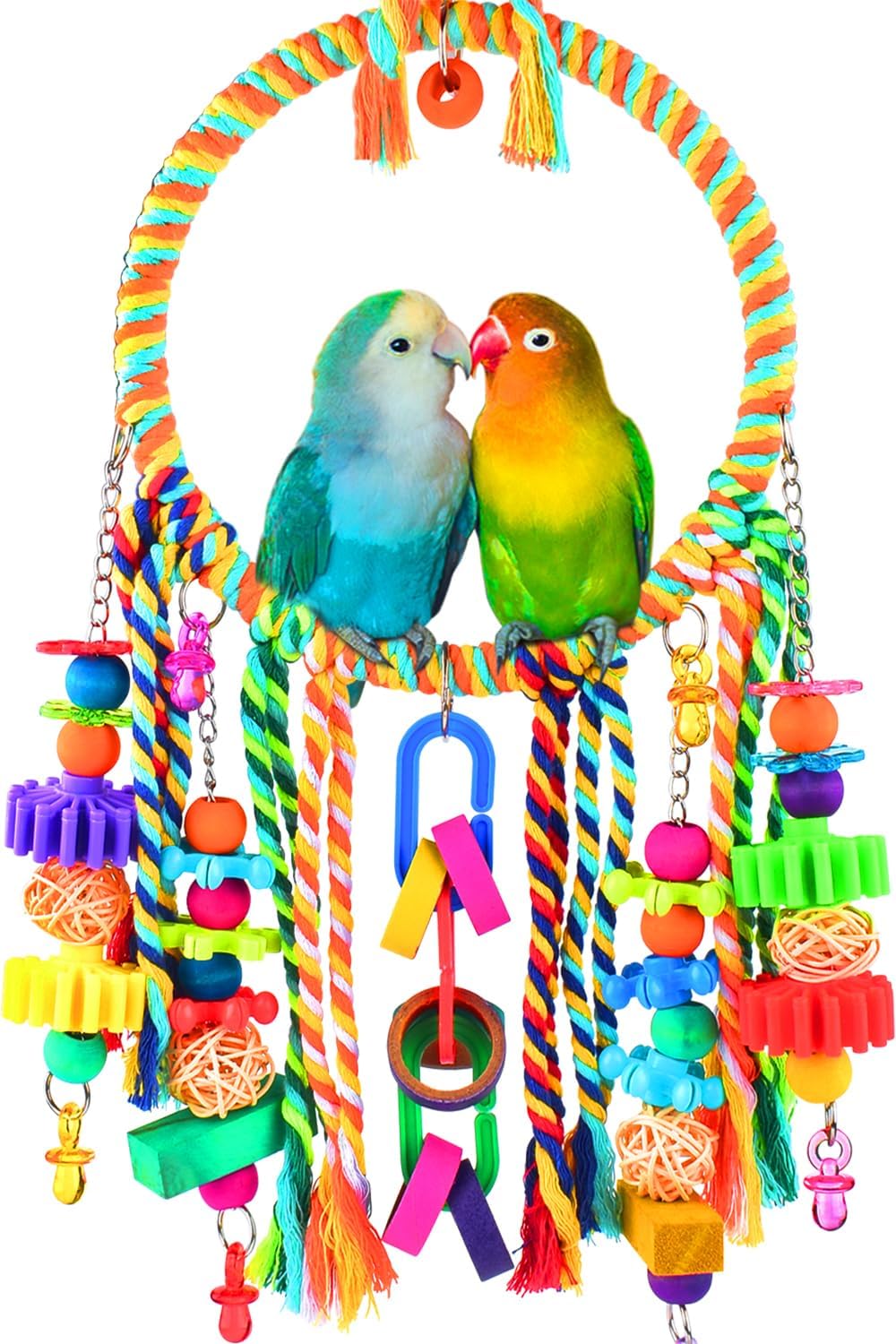 KATUMO Bird Toys, Bird Swing Toy Bird Perch with Colorful Chewing Toys, Suitable for Lovebirds - Orange