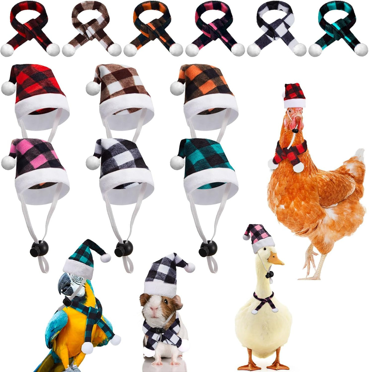 Weewooday 12 Pcs Mini Christmas Santa Hat Scarf Set - Plaid Style / Small