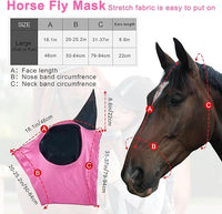 Horse Fly Mask with Ears, Comfortable Fit Stretch Fabric with UV Protection Soft on Skin Breathability for Small/Medium Size Horses (Pink)