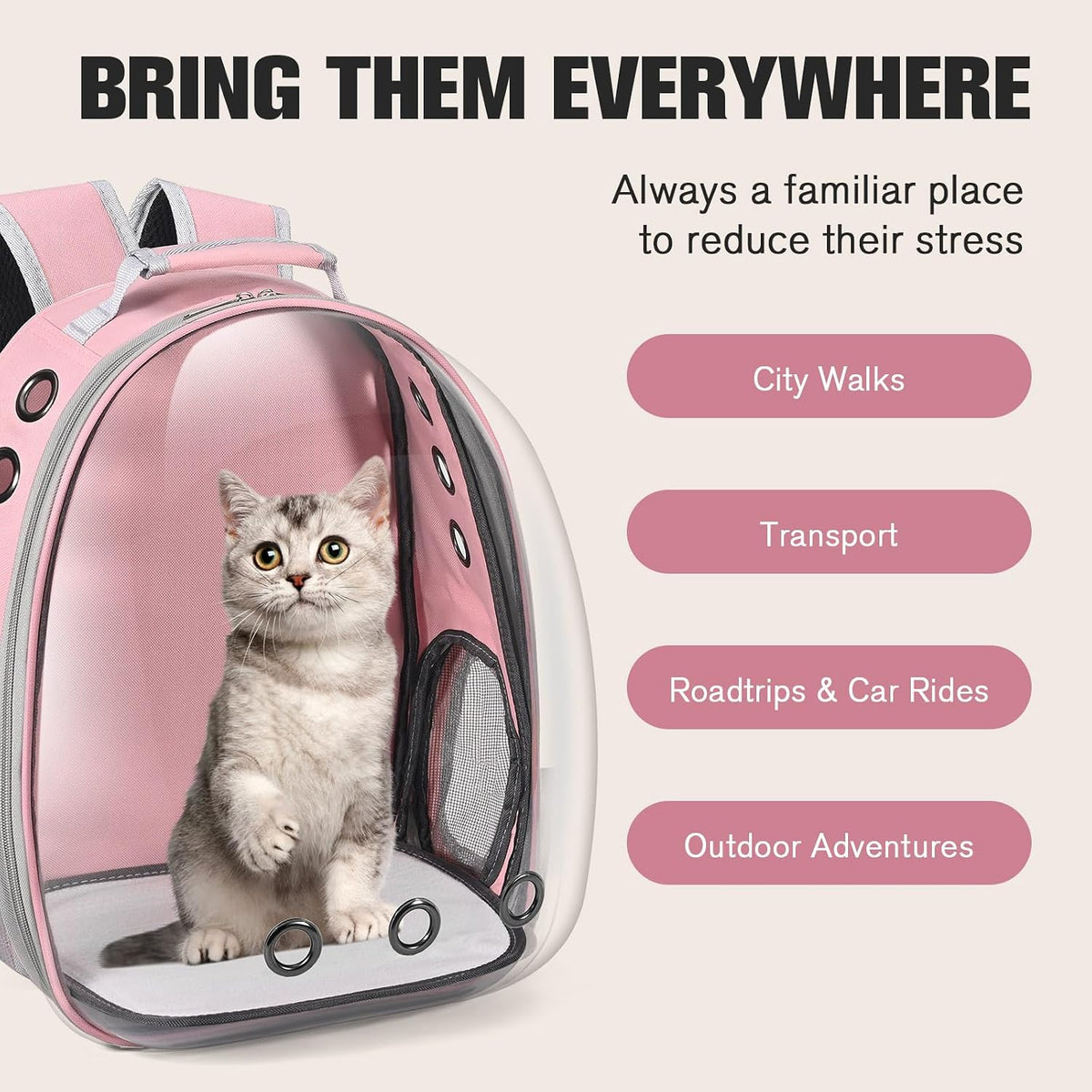 Cat Carrier Backpack, Pet Carrier Backpack Front Pack for Small Medium Cat Puppy Dog Carrier - Pink - image 4