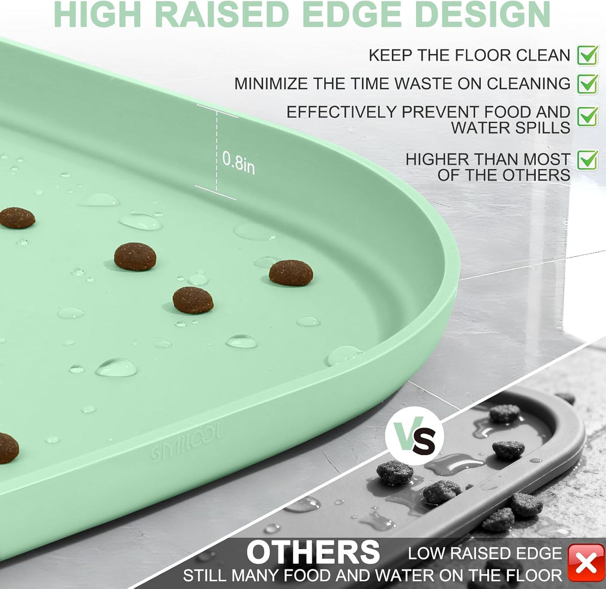 SMILOOL Waterproof Silicone Pet Food Mat with Raised Edge for Dog - Mint Green / 22"L x 14"W - image 3