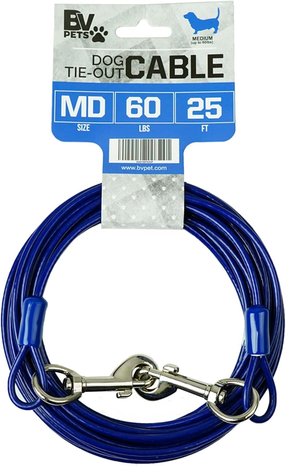 BV Dog Tie Out Cable 30 Feet - 60lbs/ 25ft/ Blue / Single