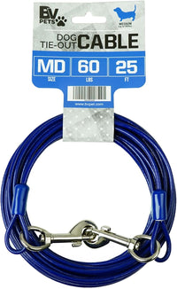 BV Dog Tie Out Cable 30 Feet - 60lbs/ 25ft/ Blue / Single