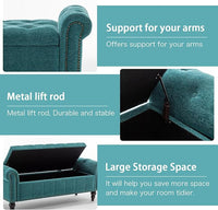 58’’ Storage Bench for Bedroom, Upholstered Button-Tufted Ottoman with Solid Wood Legs, Queen Size End of Bed Shoe Cabinet, Window Seat Foot Rest Stool for Entryway, Living Room (Teal)