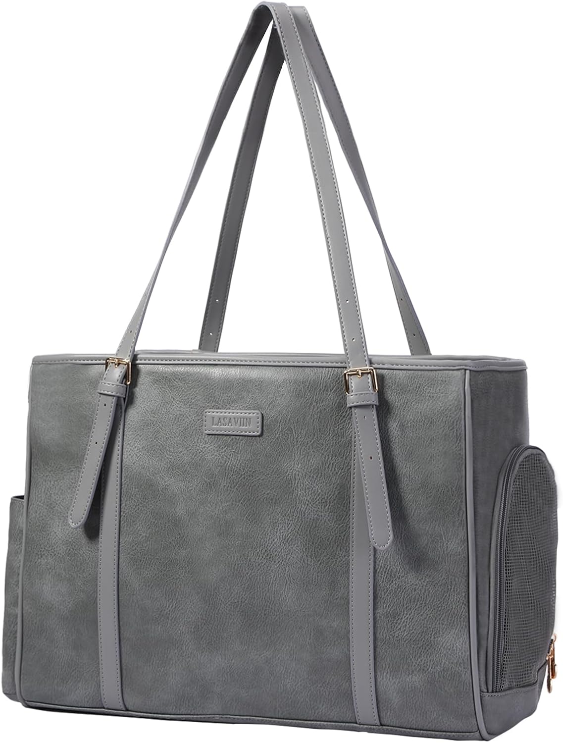Fashion Dog Purse Pet Carrier Leather Bag for Small Dogs Cats Puppy - Grey