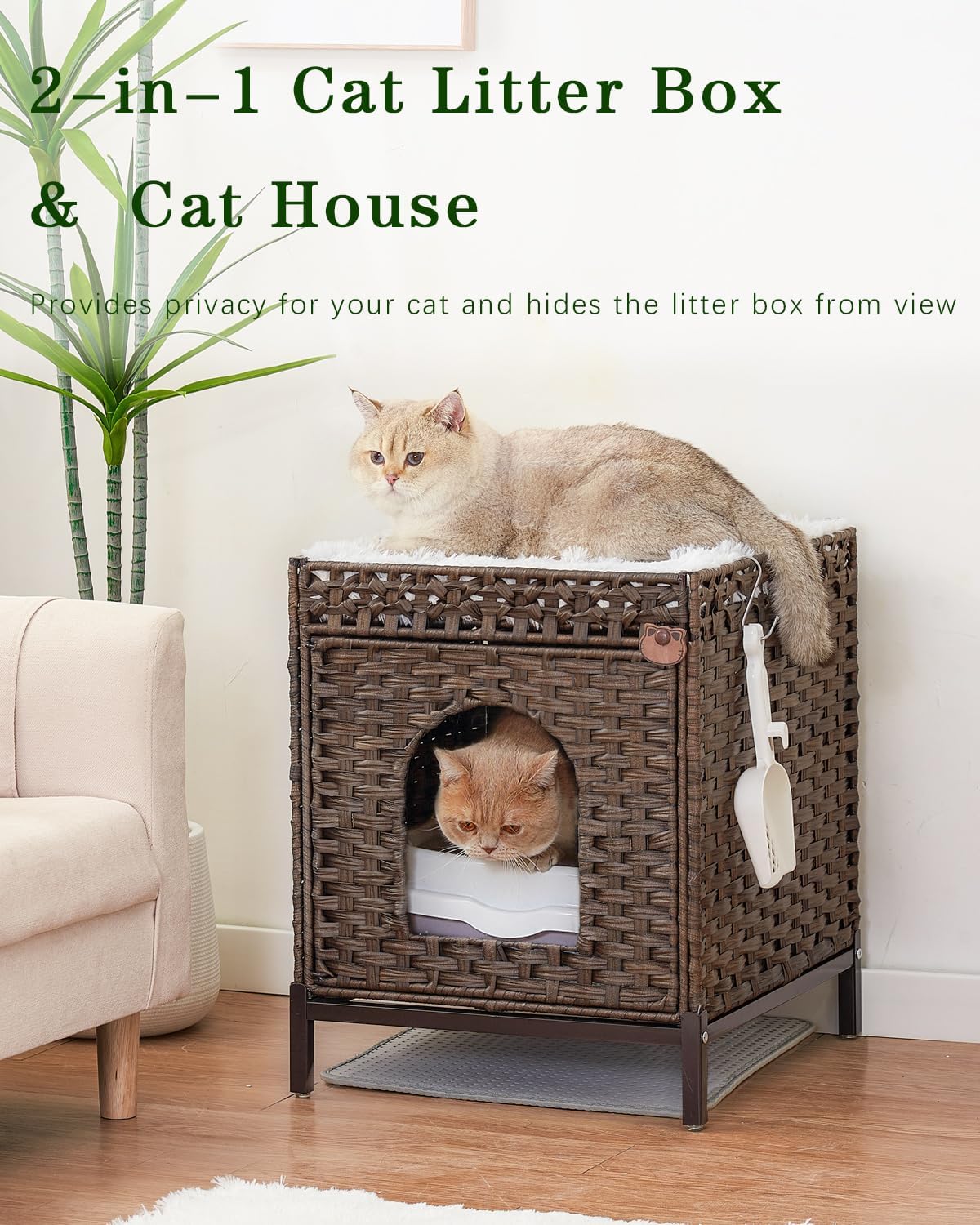 Cat Litter Box Enclosure Hidden Litter Box Furniture - Medium / Brown - image 2