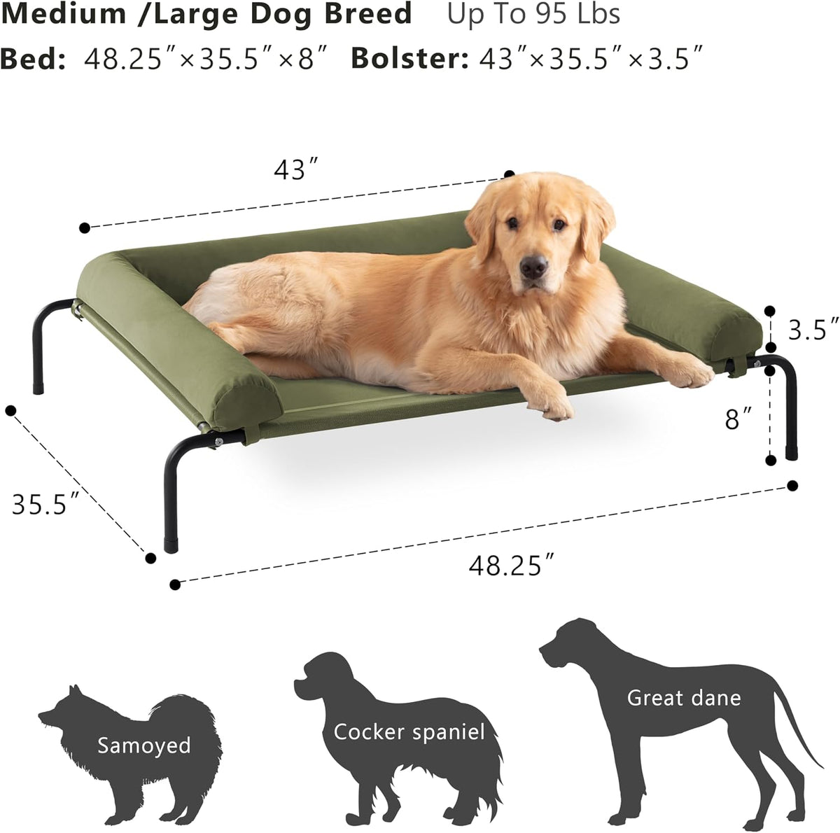 WESTERN HOME Cooling Elevated Dog Bed for Large Dogs - 48.0"L x 35.0"W x 8.0"Th / Green - image 2