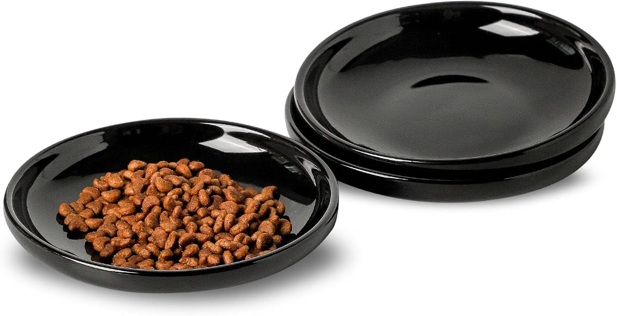 3 PCS Ceramic Cat Bowls, Small Dog Dish - black