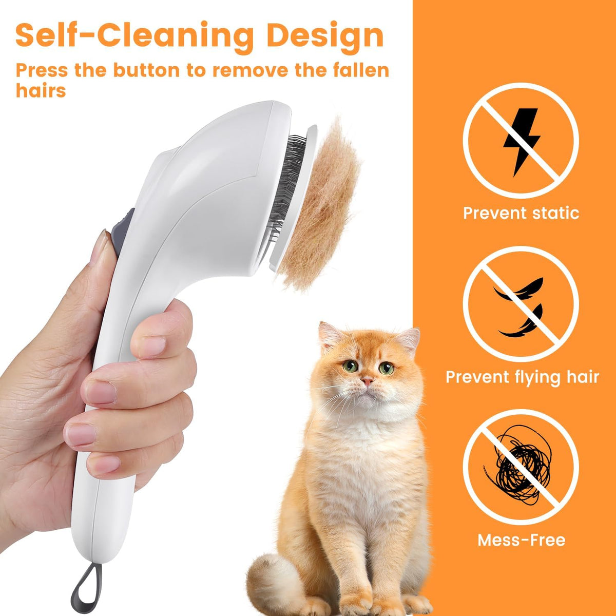 3-in-1 Self Cleaning Cat Brush for Indoor Cats & Dogs Shedding - Off-white - image 3