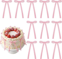 30 Pack Bow Cake Toppers Black Ribbon Bows for Cake Halloween Party - Pink Gingham