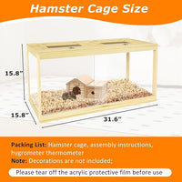 32" Hamster Habitat Enclosure, Lockable Sliding Door Gerbil Cage, Dwarf Hamster Cage with Metal Mesh Roof, Chewproof Syrian Hamster Cage for Mice, Small Animal, (Wooden, 32" L x 16" W x 16" H)