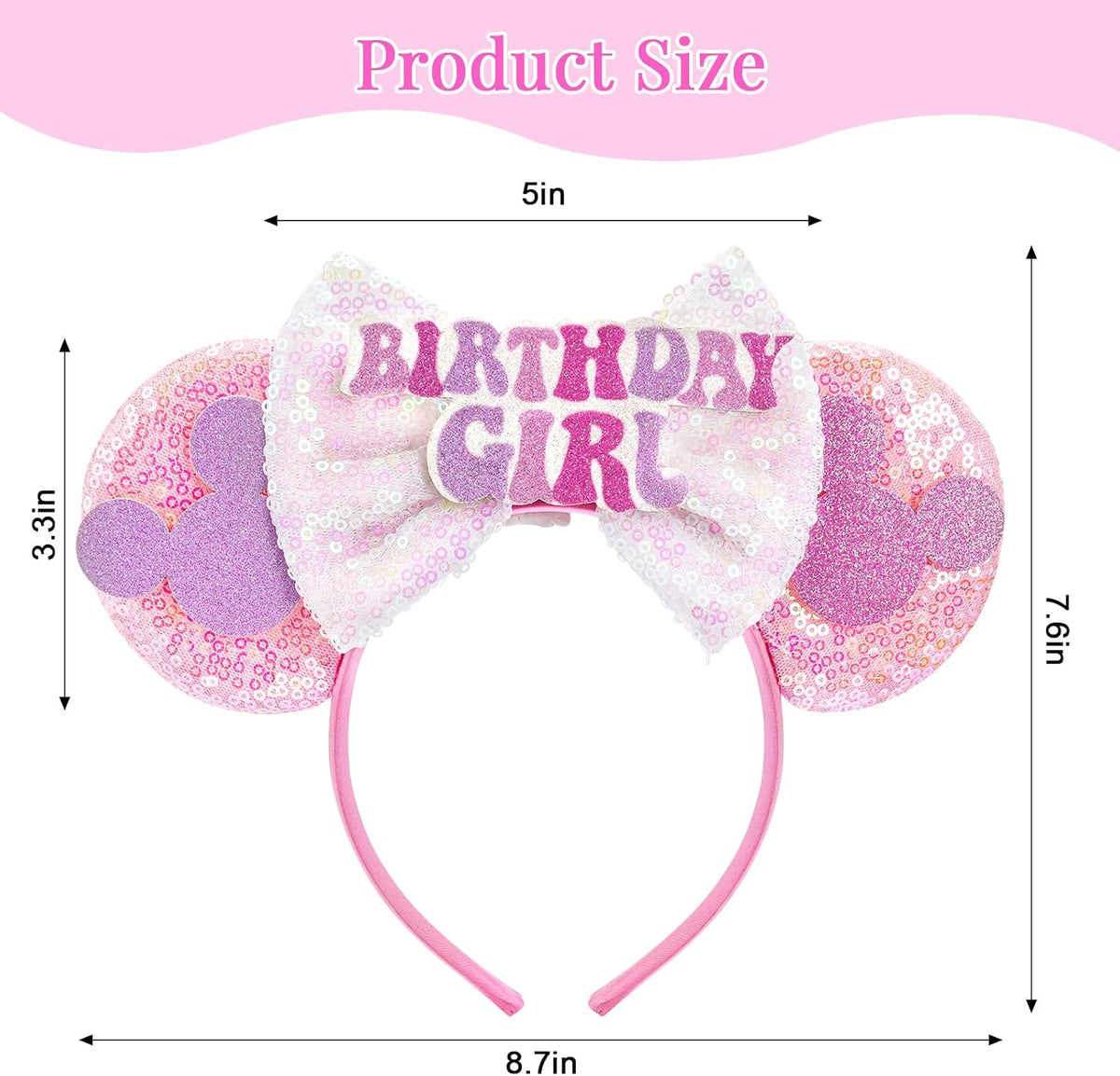 LYLIN Birthday Mouse Ears, Mouse Ears Headband for Women Girls – Fun for Kids & Family - TG-Birthday Girl Pink - image 3