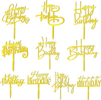 10 PCS Black Happy Birthday Cake Topper Acrylic Cupcake Topper - Gold