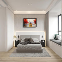 Large Cityscape Wall Art for Living Room, Framed Oversized Urban Tram Wall Decor Tree Landscape Canvas Painting Modern Artwork for Living Room Bathroom Bedroom Office Dining Room 36"x24"