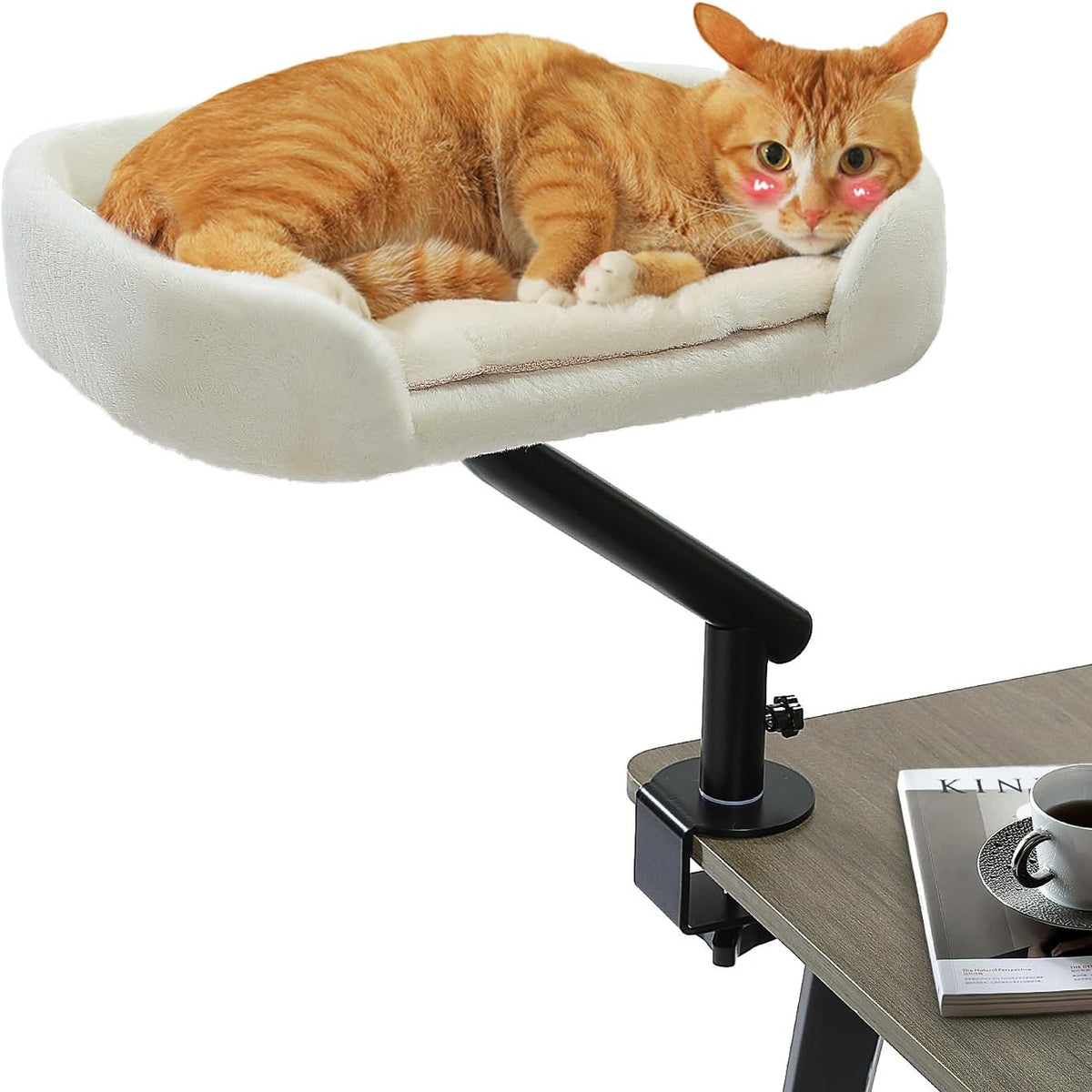 PAWZ Road Cat Desk Bed 360°Rotating Supports to 50 Lbs Cozy Nest - Beige / Plush