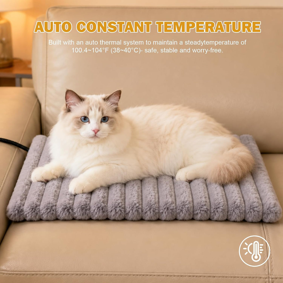 Pet Heating Pad for Cats Dogs Electric Heated Bed Waterproof Warming - Stripe Grey / Medium:15.7x27.6in - image 3