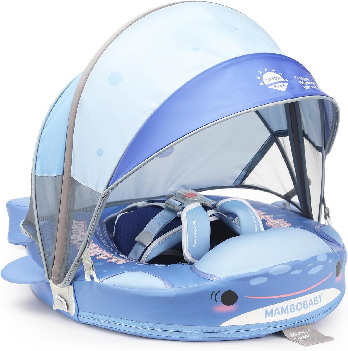 Mambobaby Baby Float with Canopy & Tail Non-Inflatable Baby Swim - SHARK BLUE