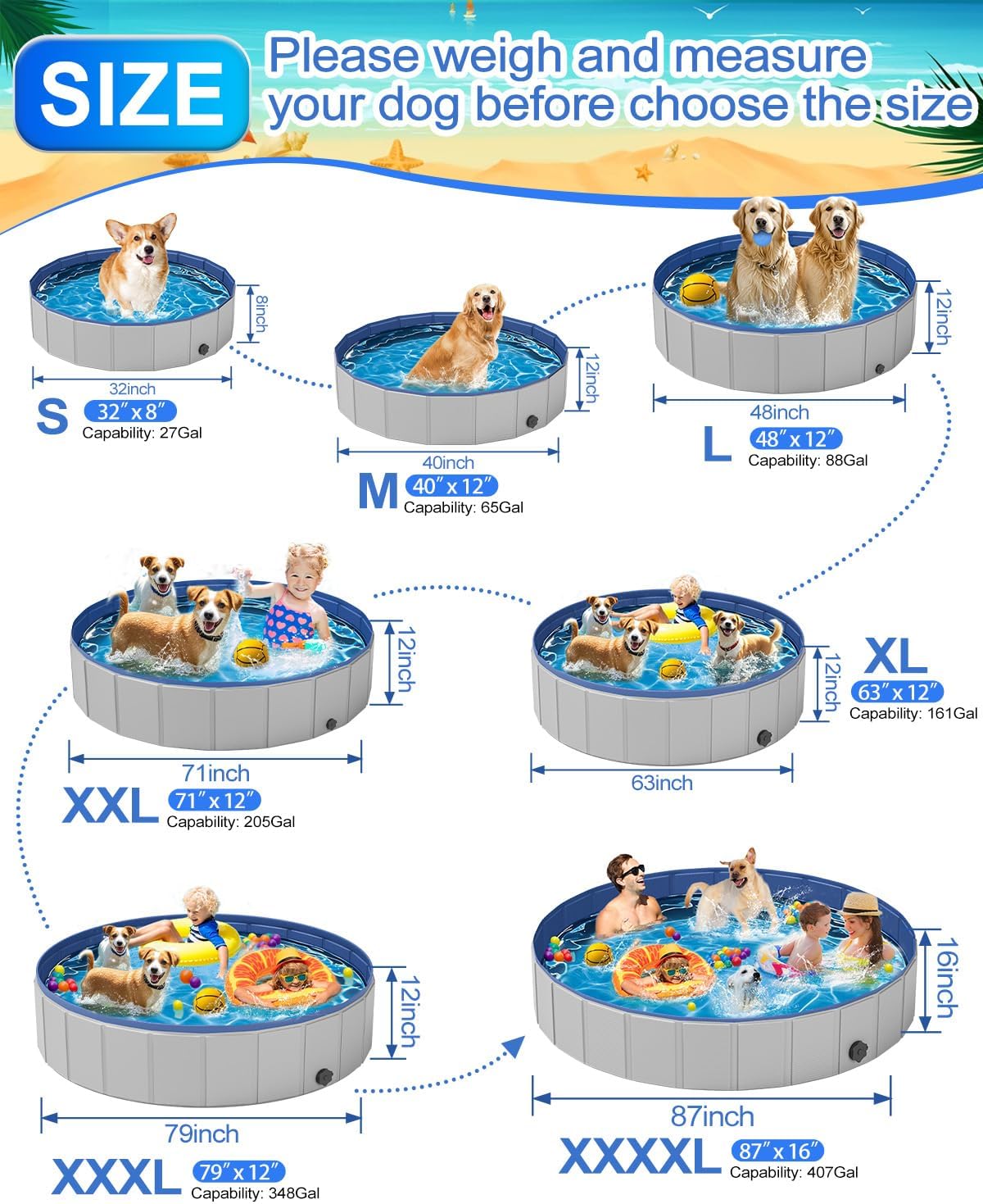 Dog Pool for Large Dogs, Plastic Pool for Dogs - M - 40'' x12“ - image 4