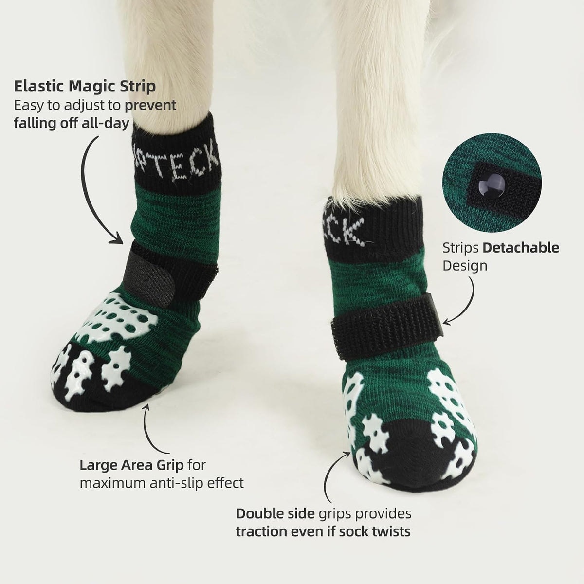 PUPTECK Anti-Slip Dog Socks with Double Sides Grips for Small Medium - Dark Green / X-Large (4 Count) - image 2