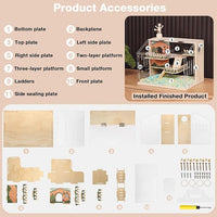 Wooden Hamster Cage, 15.8" 3-Layer Acrylic Dwarf Hamster Cages,Top Open Small Animal Cages with Stairs, Fences, Pastoral Style Mouse Cage for Pet Mice, Hedgehog