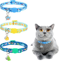 Cat Collar Breakaway, Soft Kitten Collar with Bell, Daisy - Shark Duck Dinosaur (Pack of 3)