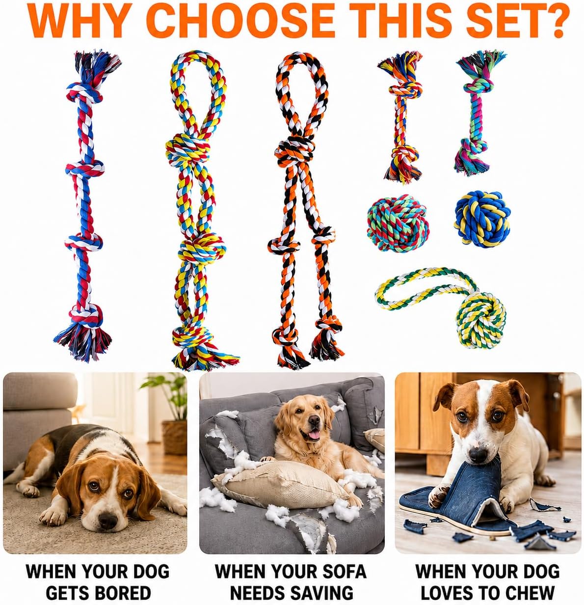 Aitmexcn Large Dog Toys for Aggressive Chewers - 8 Pack Rope Toy-Large - image 4
