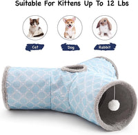 Tempcore Pet Cat Tunnel Tube Toys 3 Way Collapsible, Cat Tunnels for Indoor Cats Fleece-Lined in for Warmth，Kitty Tunnel Bored Cat Pet Toys Peek Hole Toy Ball Cat, Puppy, Kitten, Geometry Blue