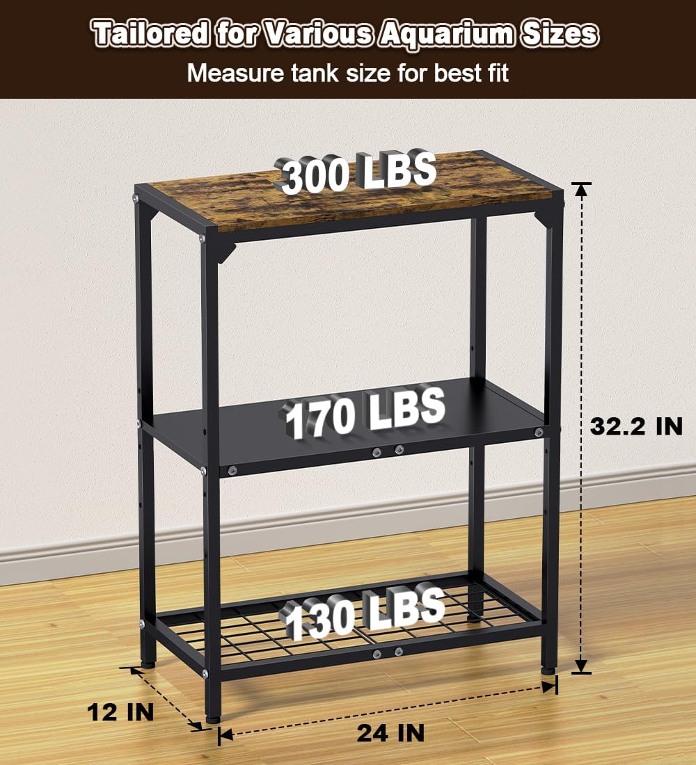 20-30 Gallon Aquarium Stand with 3-Tier Adjustable Storage Shelf – Essentials for Fish - 20 Gal Black - image 2