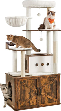 Feandrea Cat Tree, 66.9-Inch Cat Tower with Litter Box Enclosure – Essentials for Cats - Rustic Brown