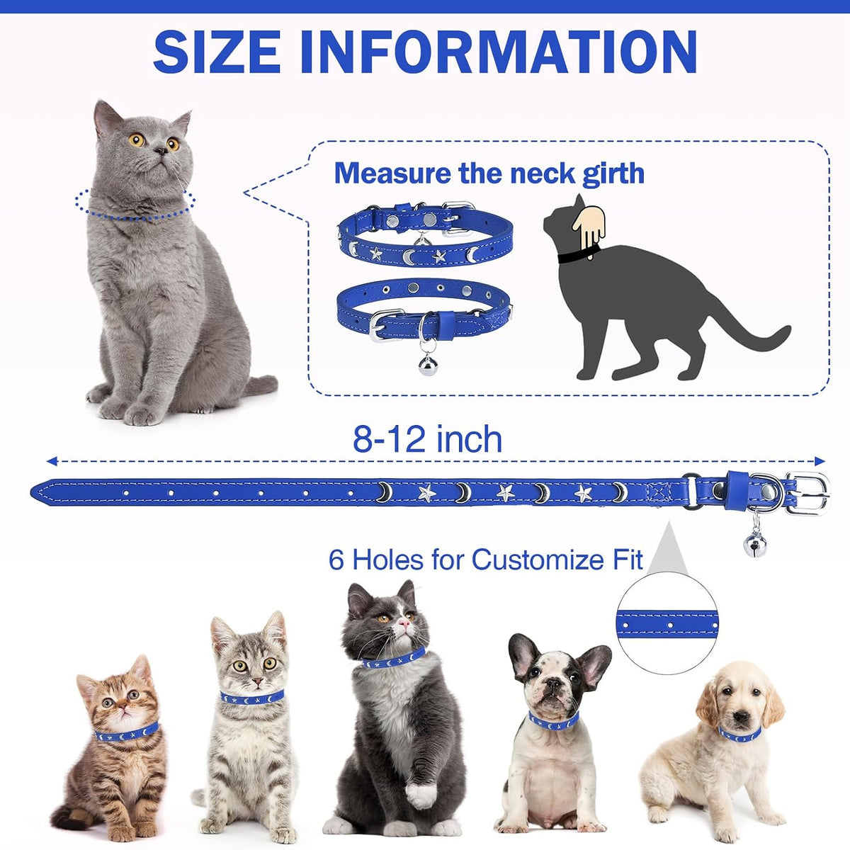 Leather Cat Collar, Breakaway Kitten Collars with Bell, Black – Essentials for Small Pets - Blue_Star & Moon / 8"-12" Cats / Mini Dogs(Pack of 1) - image 4